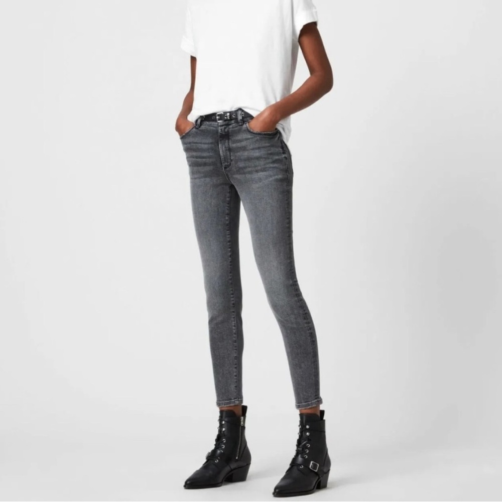 ✨AllSaints ✨Miller Mid-Rise Skinny Jeans Vintage Black Gray Zipper Ankle